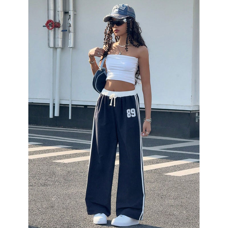 Korean Style High Waist Casual Pants Women'S New Loose Straight Tube Long Pants Bar Stitching Sports Sweatpants Trendy - Image 2